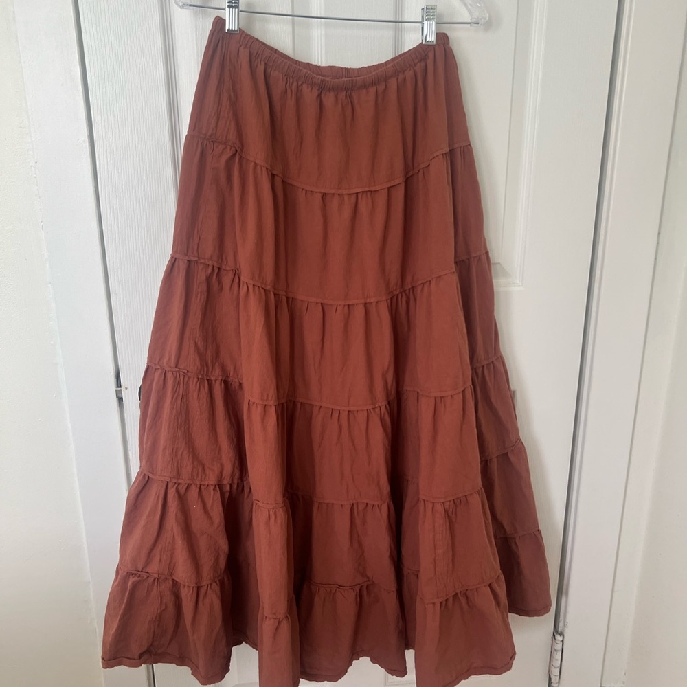 Bohme A-Line Tiered Skirt in Terracotta Size L - Picture 4 of 5